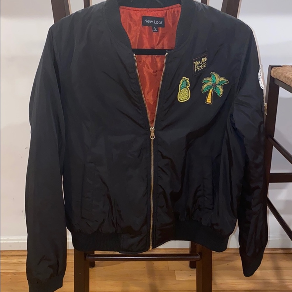 black bomber jacket with patches